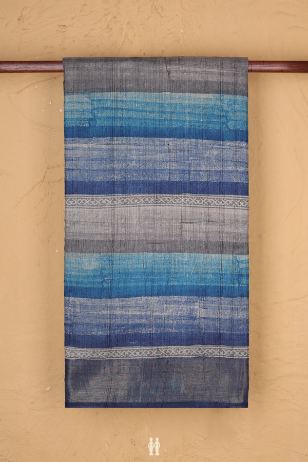 Tussar Silk Saree In Multicolor With Stripes Design