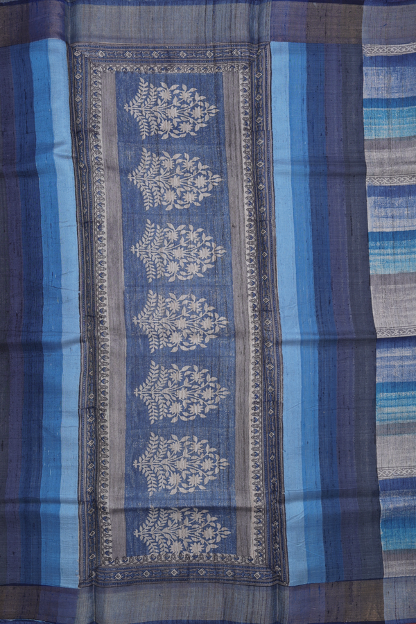 Tussar Silk Saree In Multicolor With Stripes Design