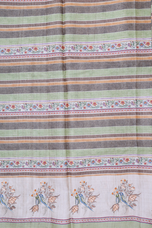 Tussar Silk Saree In Multicolor With Stripes Design