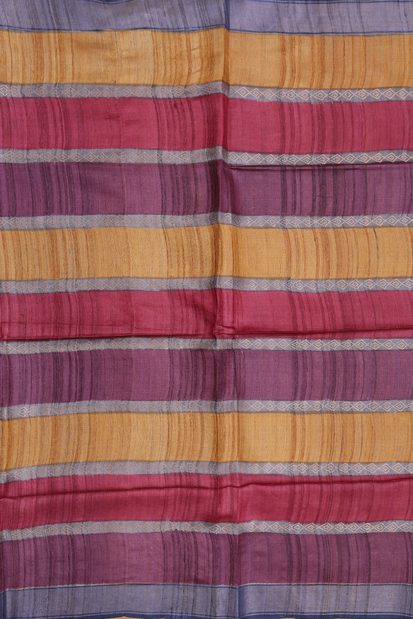 Tussar Silk Saree In Multicolor With Stripes Design