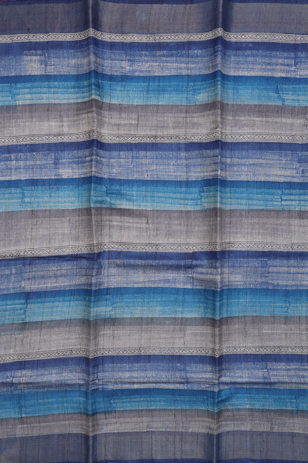 Tussar Silk Saree In Multicolor With Stripes Design