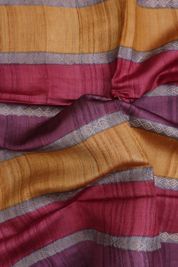 Tussar Silk Saree In Multicolor With Stripes Design