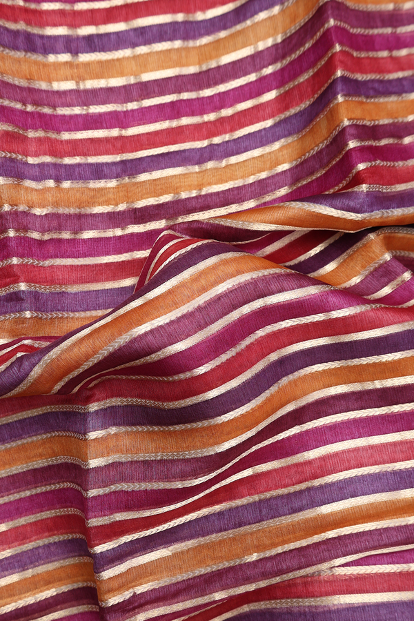 Tussar Silk Saree In Multicolor With Stripes Design