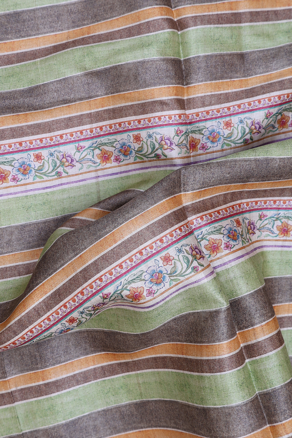 Tussar Silk Saree In Multicolor With Stripes Design
