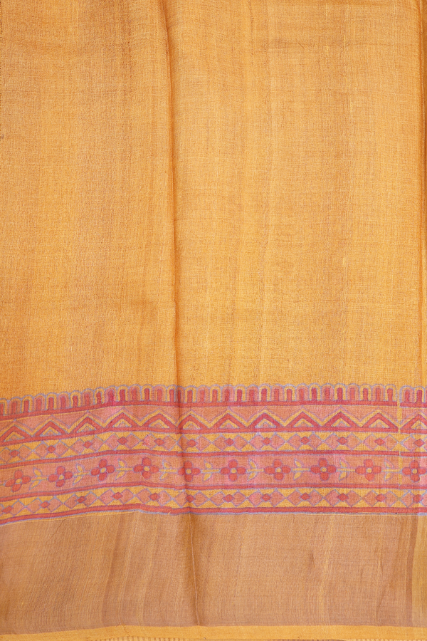 Tussar Silk Saree In Mustard Orange With Floral Design
