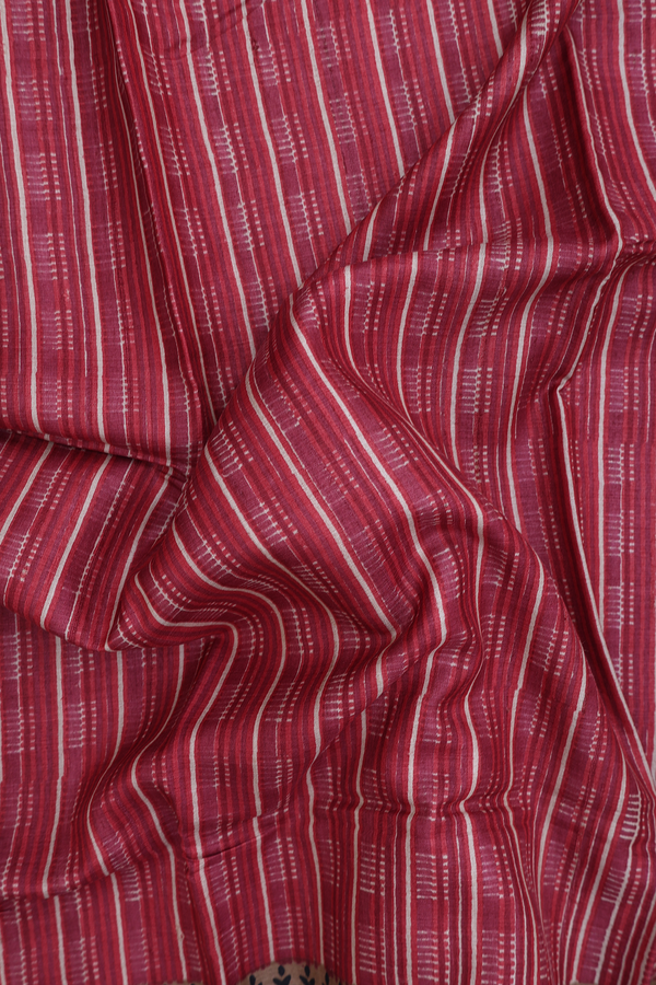 Tussar Silk Saree In Red With Stripes Design