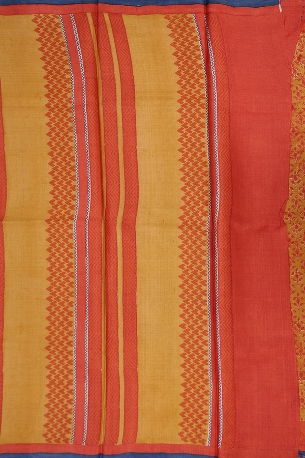Tussar Silk Saree In Mustard Yellow With Floral Design