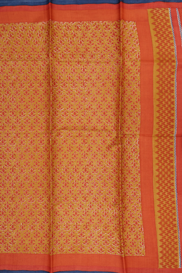 Tussar Silk Saree In Mustard Yellow With Floral Design