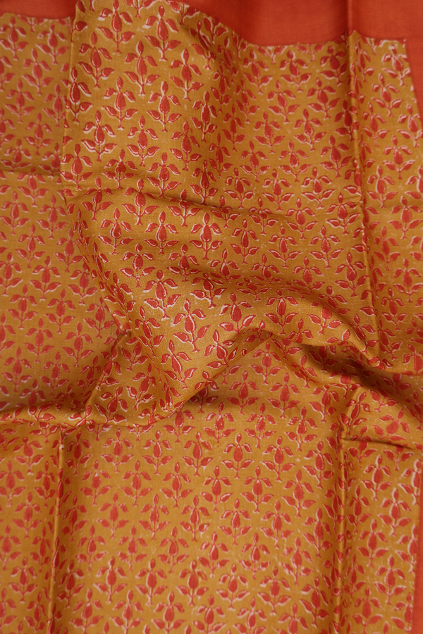 Tussar Silk Saree In Mustard Yellow With Floral Design