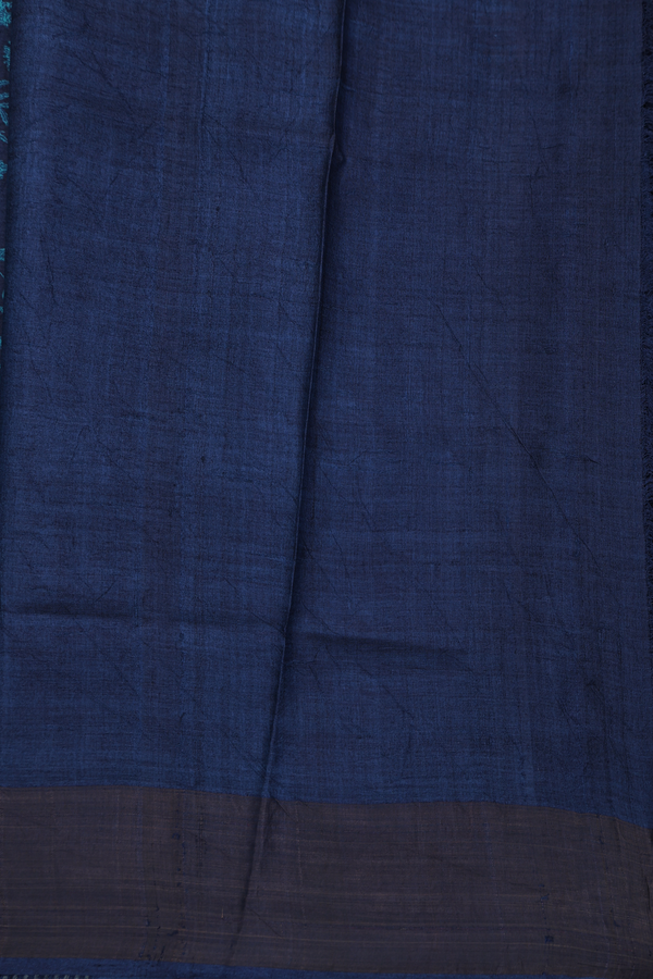 Tussar Silk Saree In Navy Blue With Floral Design
