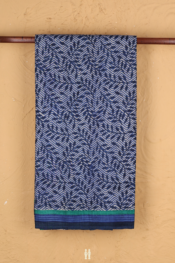 Tussar Silk Saree In Navy Blue With Printed Design