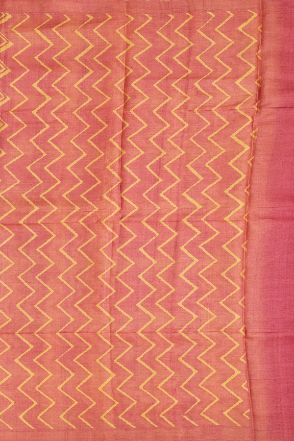 Tussar Silk Saree In Ochre Orange With Chevron Design