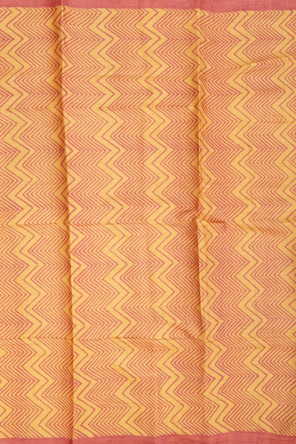 Tussar Silk Saree In Ochre Orange With Chevron Design