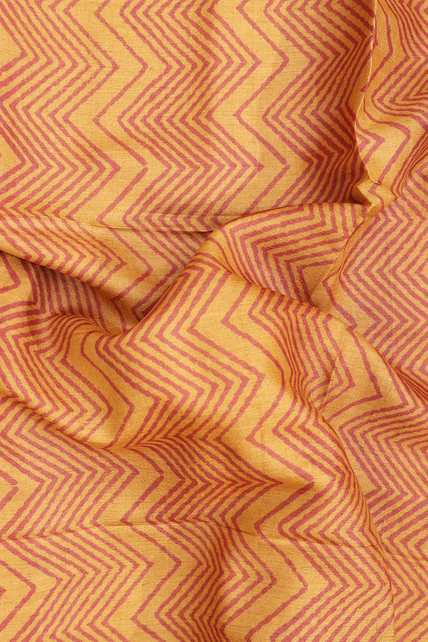 Tussar Silk Saree In Ochre Orange With Chevron Design