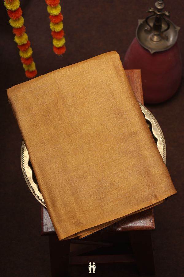 Tussar Silk Saree In Ochre Orange With Contrast Pallu