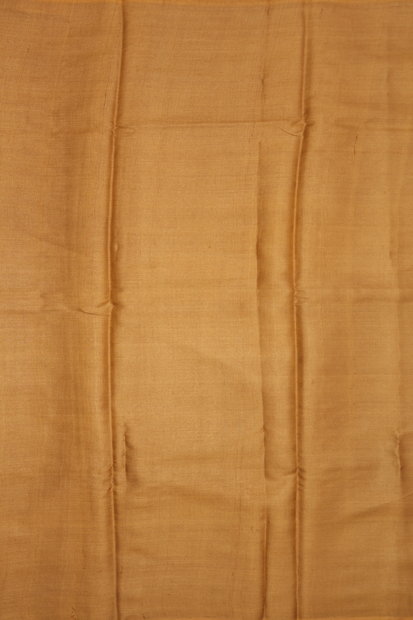 Tussar Silk Saree In Ochre Orange With Contrast Pallu