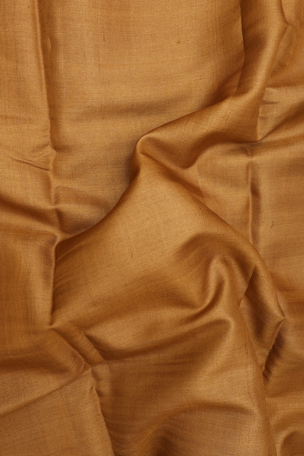 Tussar Silk Saree In Ochre Orange With Contrast Pallu