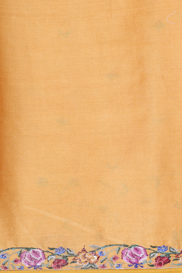 Tussar Silk Saree In Ochre Orange With Floral Buttas
