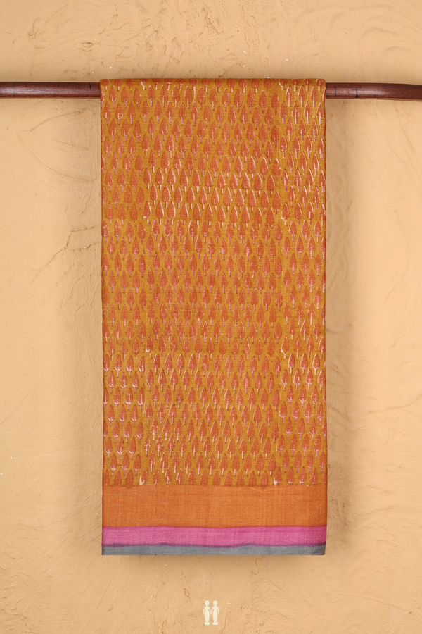 Tussar Silk Saree In Ochre Orange With Printed Design