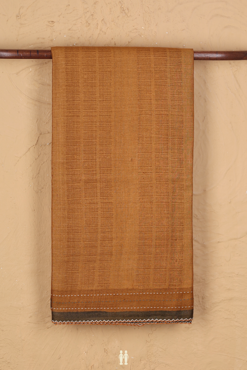 Tussar Silk Saree In Ochre Orange With Printed Design