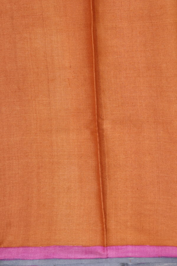 Tussar Silk Saree In Ochre Orange With Printed Design