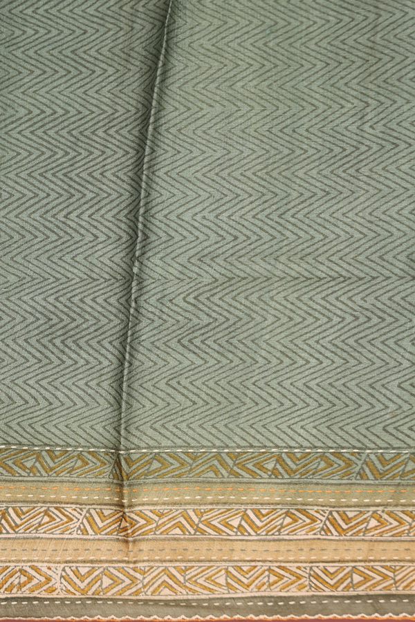 Tussar Silk Saree In Ochre Orange With Printed Design