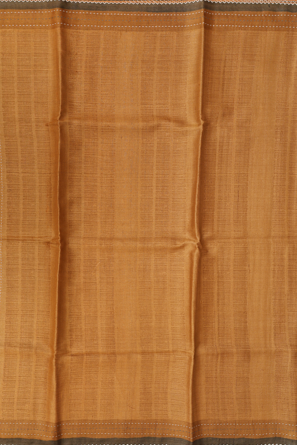 Tussar Silk Saree In Ochre Orange With Printed Design