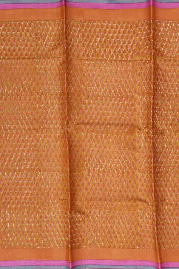 Tussar Silk Saree In Ochre Orange With Printed Design
