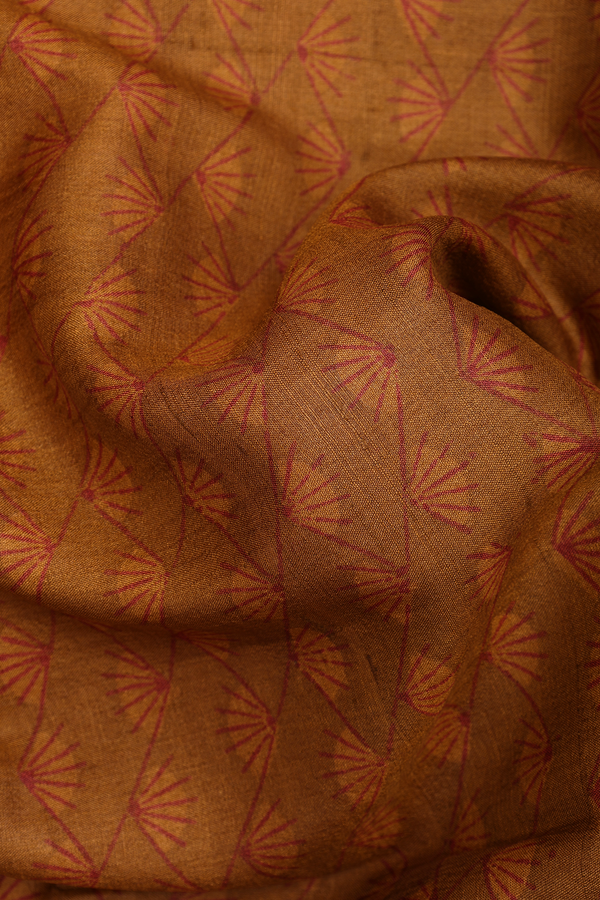 Tussar Silk Saree In Ochre Orange With Printed Design