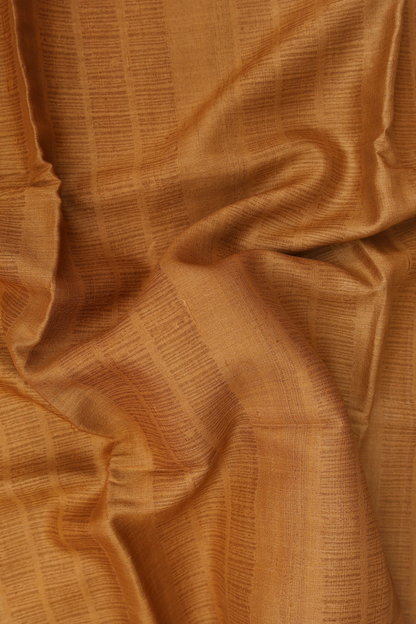 Tussar Silk Saree In Ochre Orange With Printed Design