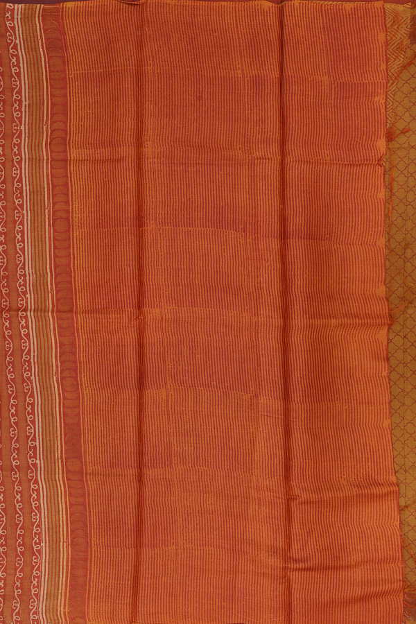 Tussar Silk Saree In Ochre Orange With Scallop Design