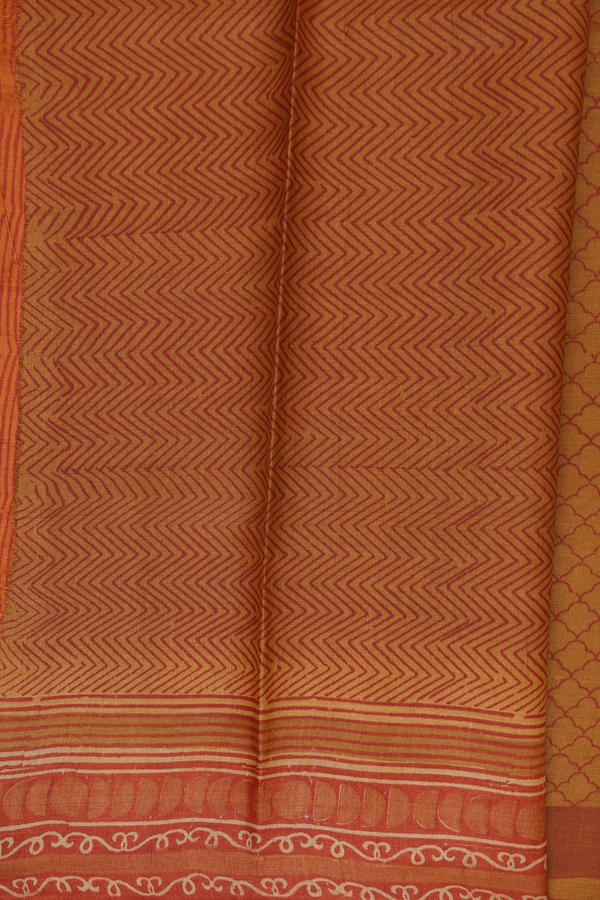 Tussar Silk Saree In Ochre Orange With Scallop Design