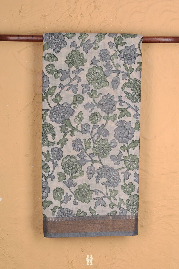 Tussar Silk Saree In Off White With Floral Design