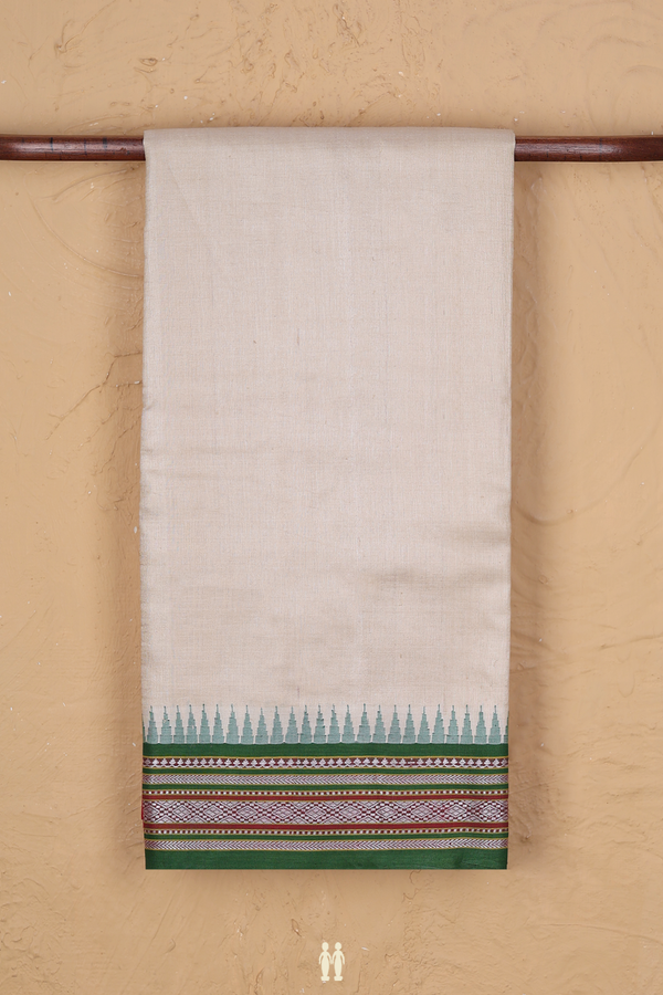 Tussar Silk Saree In Off White With Ganga Jamuna Border