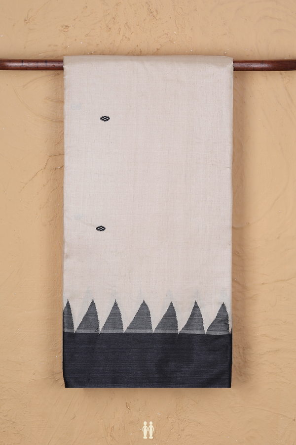 Tussar Silk Saree In Off White With Threadwork Buttas