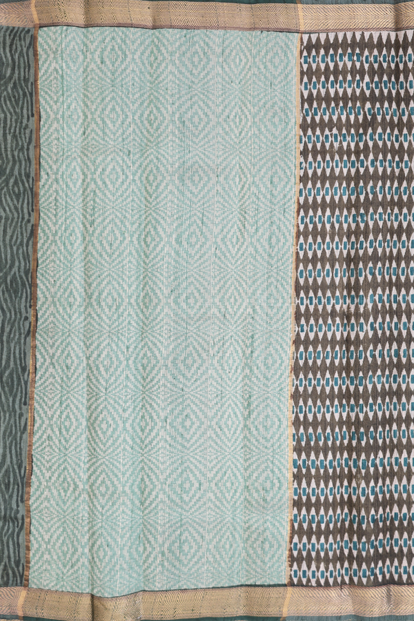 Tussar Silk Saree In Olive Green With Printed Design