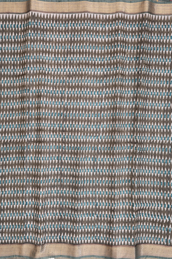 Tussar Silk Saree In Olive Green With Printed Design