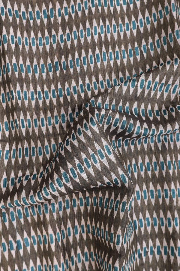 Tussar Silk Saree In Olive Green With Printed Design