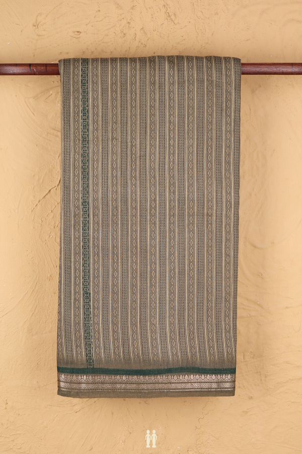 Tussar Silk Saree In Olive Green With Stripes Design
