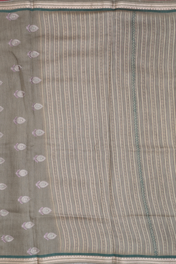 Tussar Silk Saree In Olive Green With Stripes Design