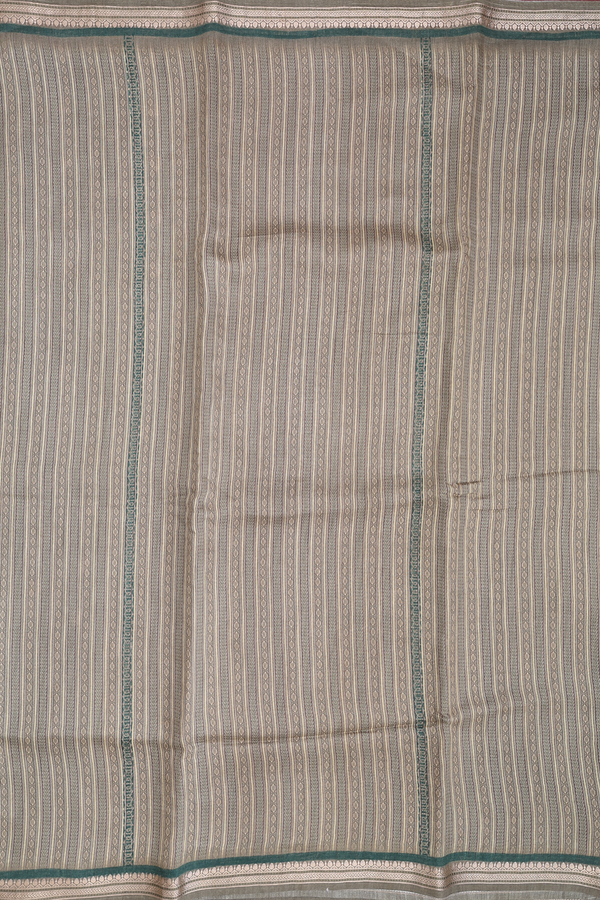 Tussar Silk Saree In Olive Green With Stripes Design