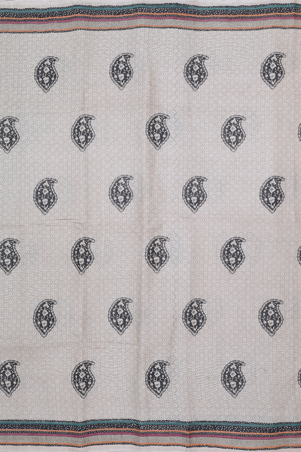 Tussar Silk Saree In Green Beige With Paisley Buttas