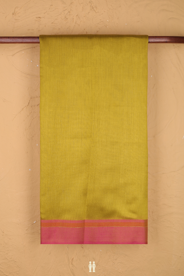 Tussar Silk Saree In Olive Yellow With Contrast Border
