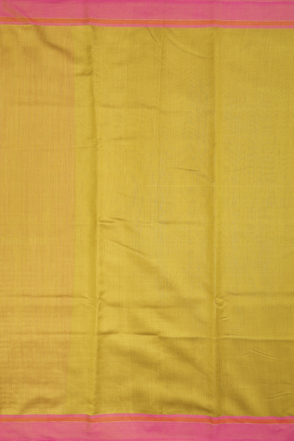 Tussar Silk Saree In Olive Yellow With Contrast Border