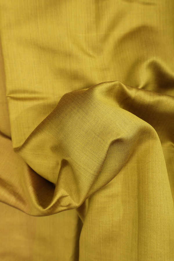 Tussar Silk Saree In Olive Yellow With Contrast Border