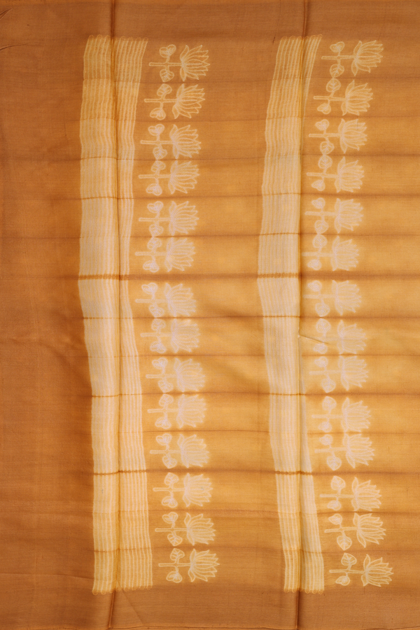 Tussar Silk Saree In Mango Yellow With Shibori Deisgn