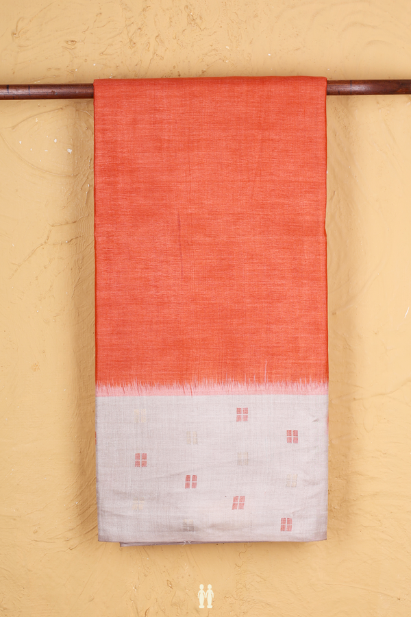 Tussar Silk Saree In Orange With Contrast Border