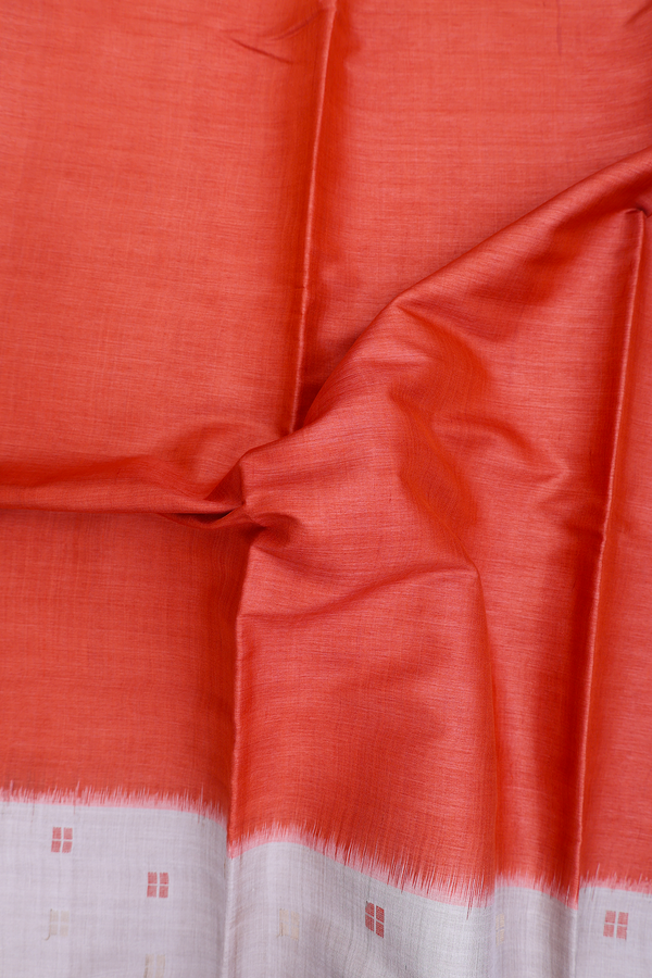 Tussar Silk Saree In Orange With Contrast Border