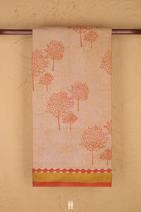 Tussar Silk Saree In Orange With Tree Design