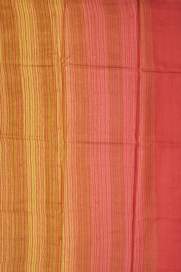 Tussar Silk Saree In Orange With Tree Design